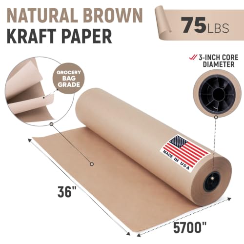36" Paper Dispenser with Cutter + 75 lb Natural Brown Kraft Paper Roll - color: 1 Roll + Dispenser, size: 36" x 475' 75 Lb