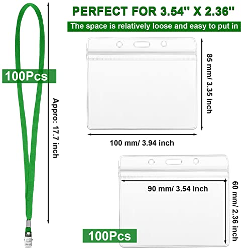 Marspark 100 Sets 4" x3 Name Badge Holder with Lanyard, Lanyards for ID Badges with Clip Waterproof Reusable Strap with ID Holder Plastic Name Badges Adults Business School Conference (Dark Green) - color: Dark Green