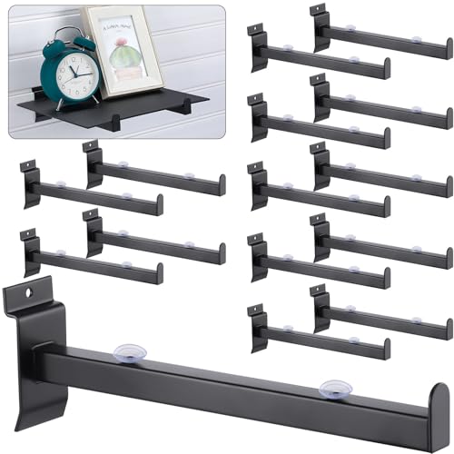 Yexiya 24 Pcs 10 Inch Slatwall Shelf Bracket Heavy Duty Slatwall Shelves Display Hooks Hangers Floating Slatwall Accessories for Panel Retail Shop Garage Room Storage Organizer Exhibition (Black)