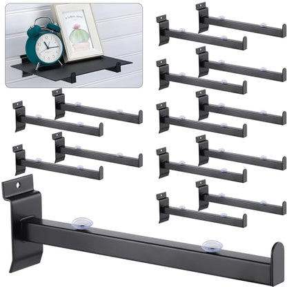 Yexiya 24 Pcs 10 Inch Slatwall Shelf Bracket Heavy Duty Slatwall Shelves Display Hooks Hangers Floating Slatwall Accessories for Panel Retail Shop Garage Room Storage Organizer Exhibition (Black)