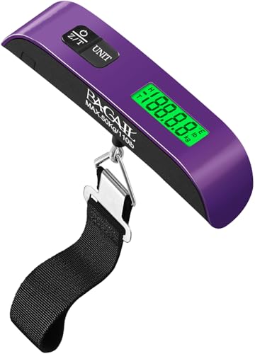 BAGAIL Digital Luggage Scale, 110lbs Hanging Baggage Scale with Backlit LCD Display, Portable Suitcase Weighing Scale, Travel Luggage Weight Scale with Hook, Strong Straps for Travelers - color: Purple