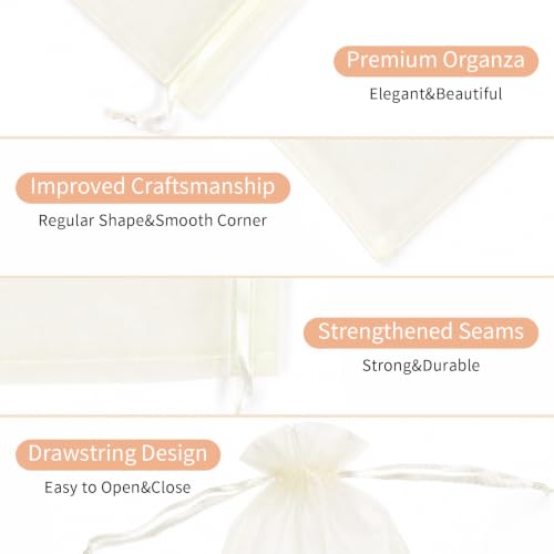 Crweety 50PCS Organza Bags 3x4 Ivory Small Gift Bags Mesh Drawstring - color: Ivory