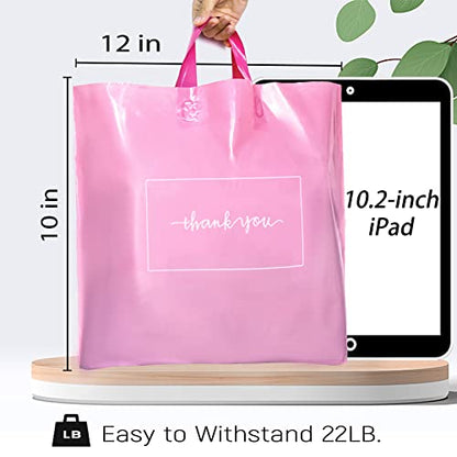 Thank You Shopping Bags - Soft Loop Handles Pink 50Pcs 10x12In - color: Pink, style: 10x12 in