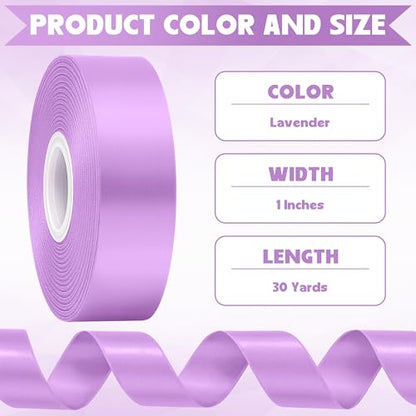 30Yards 1In Lavender Satin Ribbon for Flower Bouquet Wedding Easter Crafts - color: Lavender, size: 1 inch