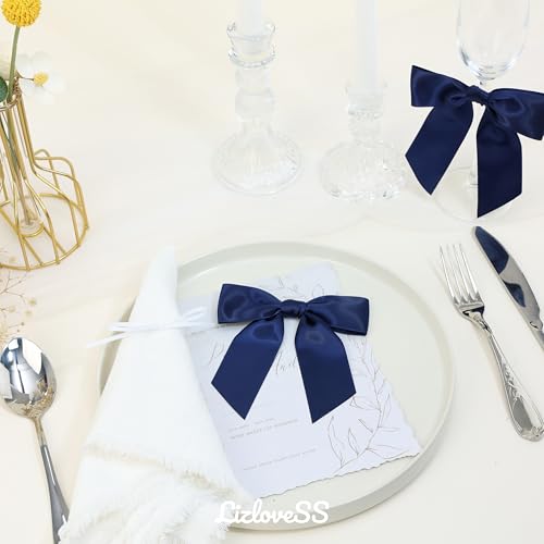 Navy Blue Satin Ribbon Twist Tie Bows 5 Inch 36 Pack - color: Navy Blue