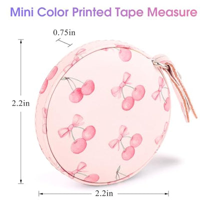 Retractable Mini Leather Tape Measure, Auto Retract Bow Cherry - color: Pink Bow Cherry