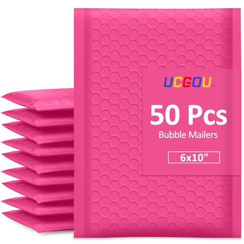 UCGOU Bubble Mailers 6x10" Usable Size 6x9" Padded Mailers Hot Pink 50 Pack - color: Hot Pink, size: 6x10" 50PC