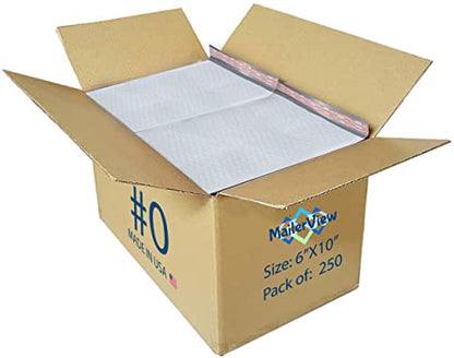 Bubble Mailers 6x10, Self Seal Poly Padded Envelopes #0, 250 Pack Bulk - color: White, size: 6"x10" / 250 Pack