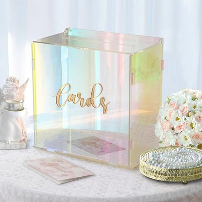 Acrylic Wedding Card Box with LED Lights, Colorful Gift Card Box for Party - color: Colorful