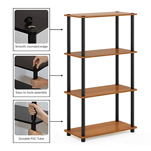 Furinno Turn-N-Tube Toolless 4-Tier Storage Shelves, Light Cherry - color: Light Cherry/Black, size: 4-Tier Round Tube