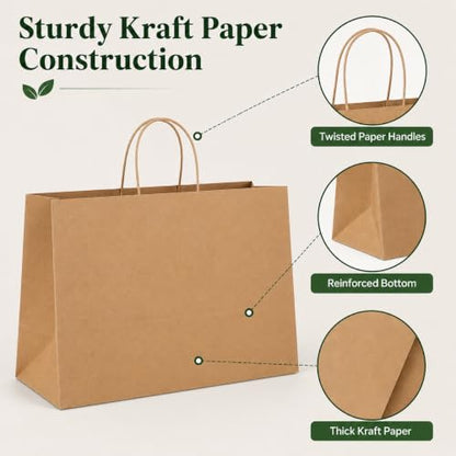 GSSUSA Brown Paper Bags with Handles, Large Gift Bags 16x6x12, 100 Pack - color: Brown, size: 1 Count (Pack of 100)