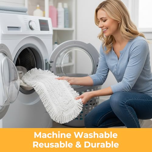 24”Dust Mop for Floor Cleaning, Heavy Duty Sweeper Broom Catches Dust, Pet Hair, and Debris, Washable 2 Cotton Mop Pads, Floor Duster for Hardwood, Tile, Laminate, and LVP Flooring
