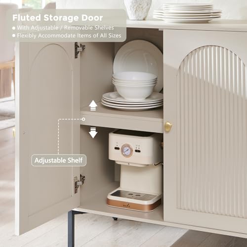 IFGET 61.75" W Modern Arched Sideboard Buffet Cabinet with Storage, Cream - color: Cream, size: 2 Pieces