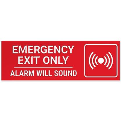 Emergency Exit Only Alarm Will Sound Sign, Engraved, - color: Red, size: 2x6