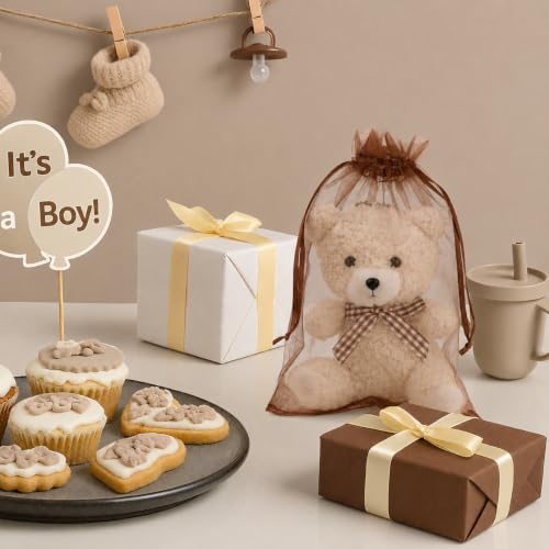 ANZNKU 4x6 Inch Organza Bags 50Pcs, Brown Party Favor Gift Pouches - color: Brown