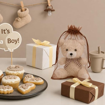 ANZNKU 4x6 Inch Organza Bags 50Pcs, Brown Party Favor Gift Pouches - color: Brown
