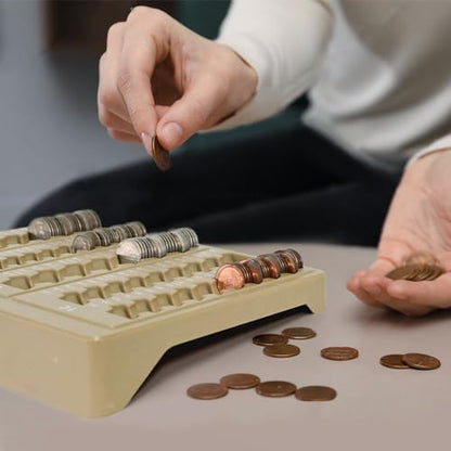 LLIKED 1PCS Brown Coin Counter Tray and Sorting Tray with 150 Coin Wrappers - color: Brown