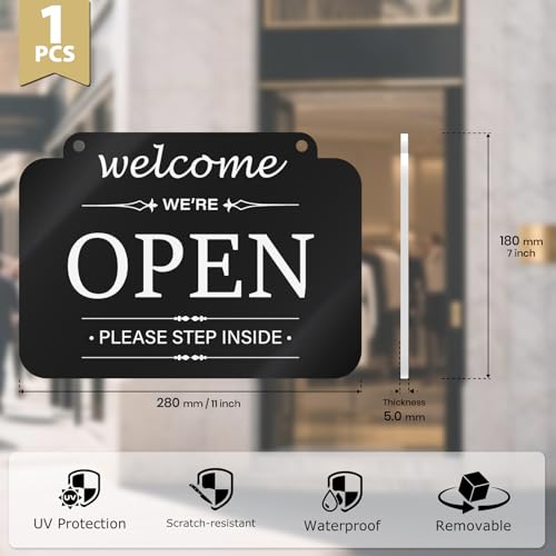 Open and Closed Sign Acrylic Black Double Sided 11 × 7 Inches - color: Black
