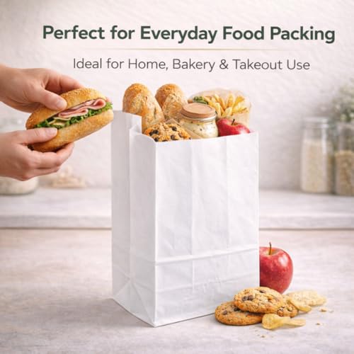 Perfect Stix White Paper Lunch Bags 50 Count White Paper Bags for Lunch and Used for Craft Bags. Larger Than Standard Lunch Bags. 6 Lbs - size: 6lb-White Bag-Pack of 50ct