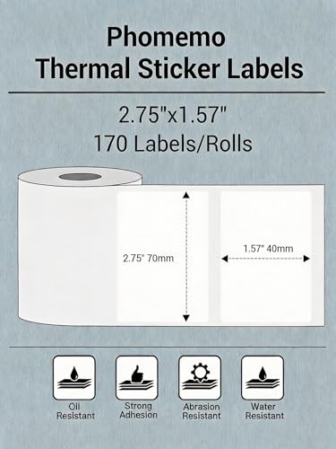 Phomemo M220 Thermal Labels 2.75"x1.57" for M220/M221/M250/M260, 170 PCS - color: White, size: 2.75"x1.57"
