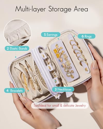 VLANDO 2-Layer Jewelry Organizer for Travel,Rings,Earrings,Necklaces - color: Mist Purple