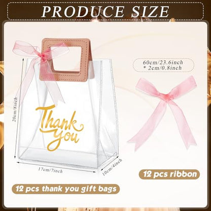 Sabary 12 Pcs Clear Gift Bag with Handle Thank You Gift Handbag, Pink - color: Pink