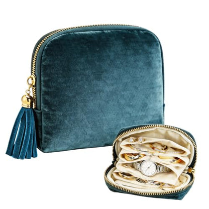 Small Travel Jewelry Pocket Case with Zipper for Women - color: Gem blue