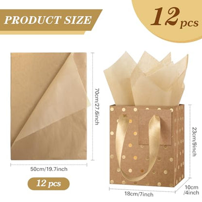 Tenare 12 Pcs Small Gift Bags Bulk,7 x 4 x 9 Inch,Brown Gold - color: Brown Gold, size: 7 x 4 x 9 Inch