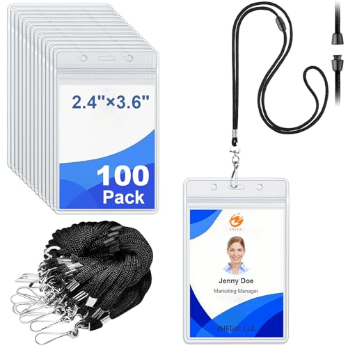 Breakaway Lanyards for ID Badges 100 Pack with Clear Vertical Badge Holders - color: Breakaway Black, size: 100 Pack