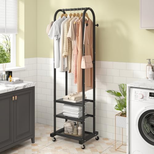 Kaitiemoo Clothing Rack, Mobile Garment Rack with Wheels & 3 Shelves, Blak - color: Black