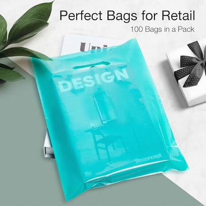 Choice Marts 100 Teal Plastic Bags With Handles 9x12 Merchandise Bags - color: Teal