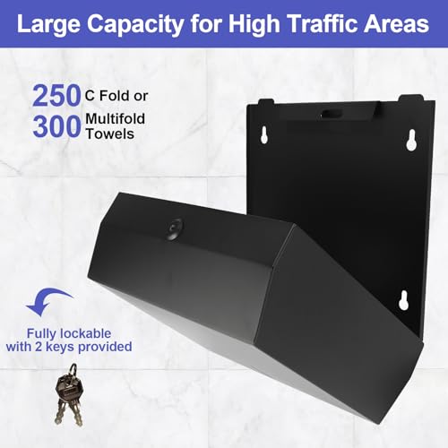 Stardrix Paper Towel Dispenser Wall Mount, Matte Black Stainless Steel Commercial Paper Towel Holder with Lock, Large Capacity 250 C Fold/300 Multifold Towels (Pack of 2) - color: Black, size: 250 C Fold/300 Multi-Fold with Lock (Pack of 2)