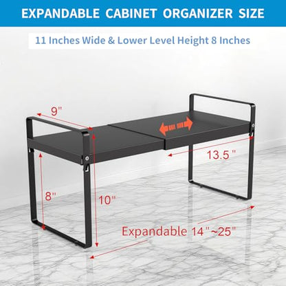 Expandable Cabinet Shelf Organizer, 9 Inch Deep, Black, 2 Pack - color: Black, size: 9" Deep | 2-Pack