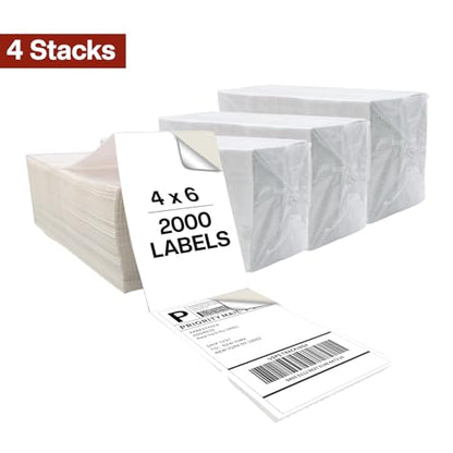 4" x 6" Fanfold Thermal Labels, 4 Stacks 2000 Direct Shipping Mailing Labels with Strong Adhesive, Waterproof and Scratch-Resistant, 1" Core Compatible with Zebra, Rollo Printer, Commercial Grade - size: 4 Stacks 2000 Labels