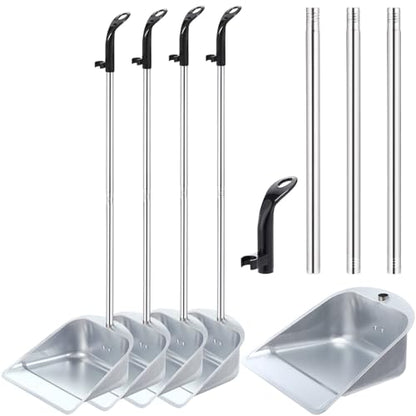 Didaey 4 Pack Stainless Steel Dust Pan 33'' Upright Heavy Duty Dustpan with Long Handle Stand up Dust Pans Sweeping Tool for Home Floor Indoor Outdoor Lobby Office Supplies