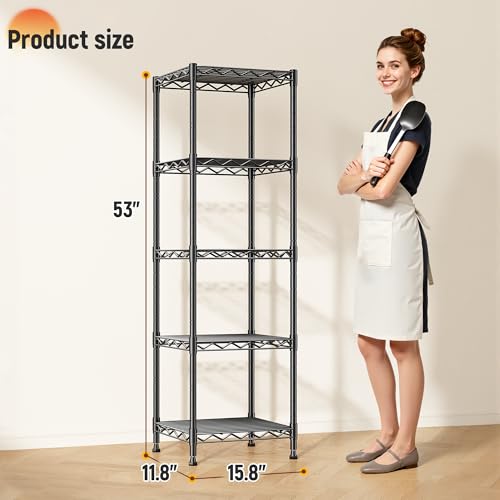 DurayLoly 15.8"W 5-Tier Narrow Wire Shelving, Adjustable shelf, for Kitchen - size: 15.8"W x 11.8"D x 53"H