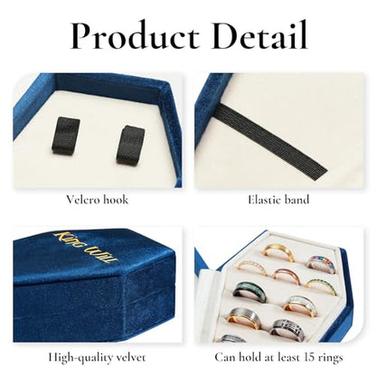 Mens Velvet Ring Box Organizer Coffin-Shape Unisex Storage Case for Rings - color: Blue&White