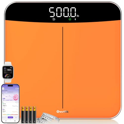 Ovutek 500lb Digital Bathroom Scale with Body Weight Trends App - color: Orange, size: 11.8*11.8in