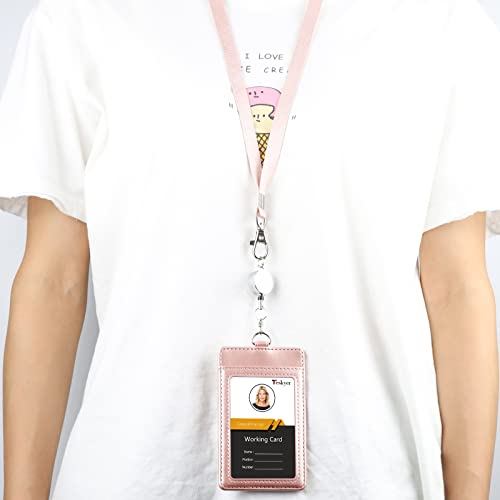 Teskyer Badge Holder with Retractable Lanyard, Vertical Rose Gold - color: Rose Gold #02, size: Vertical