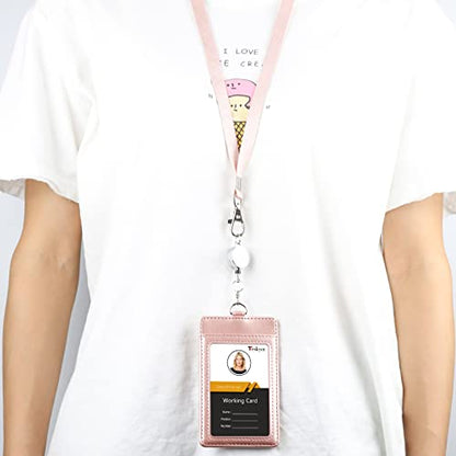 Teskyer Badge Holder with Retractable Lanyard, Vertical Rose Gold - color: Rose Gold #02, size: Vertical