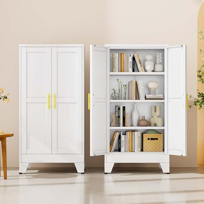 pozdeg 47.24" White Steel Tall Garage Storage Cabinet - color: White, size: 11.81"D x 23.62"W x 47.24"H