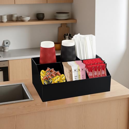 Coffee Tea Station Acrylic Organizer Sugar Tea Drink Packets Holder Black - color: Black