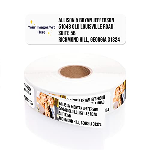 Custom Photo Upload Bold Rolled Address Labels / 500 Personalized Return Address Labels/Designer Address Stickers in Elegant Plastic Dispenser - size: 500 Labels, style: Block