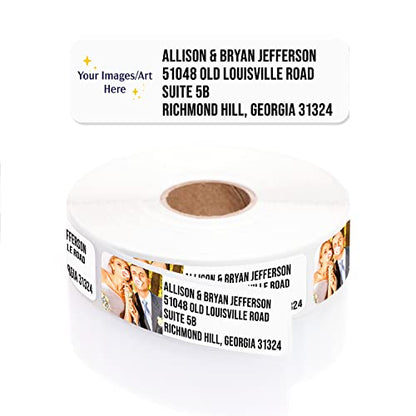 Custom Photo Upload Bold Rolled Address Labels / 500 Personalized Return Address Labels/Designer Address Stickers in Elegant Plastic Dispenser - size: 500 Labels, style: Block