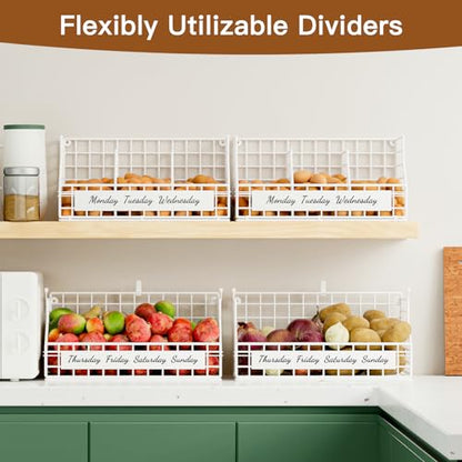 Egg Basket, Stackable Wall Mount Egg Holder Countertop with Weekday Labels - color: White, size: 2-Tier（with printed labels）