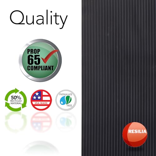 RESILIA Black Plastic Floor Runner - Embossed Wide Rib Waterproof Vinyl, Heavy Duty Protector Mat for Indoor Hardwood, Hard Floors, Garage, Entryway, Kitchen, & Outdoor Use, 36” x 12’, Made in USA - size: 36" x 12'