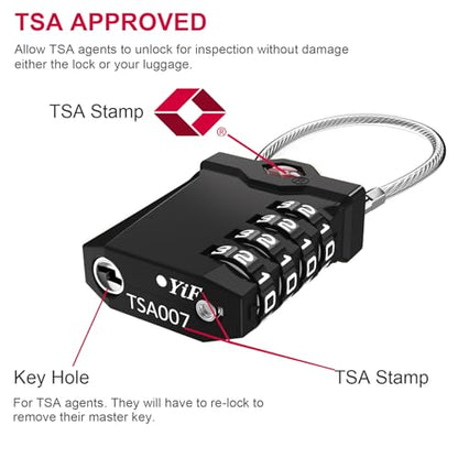ZHEGE TSA Approved Luggage Lock, Travel Lock, 5.5in Flexible Cable (Black) - color: 1p Black