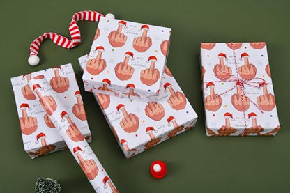 Sikiweiter Funny Christmas Wrapping Paper Roll- 17" x 16.5 Feet - Middle Finger Santa Hat Funny Christmas Gift Wrap for Men Women(Christmas) - color: Funny Christmas