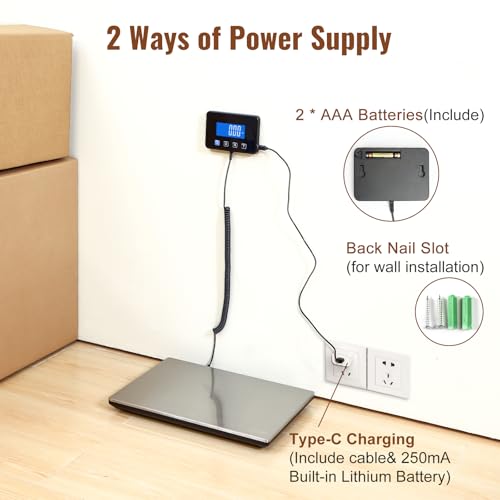 Miseyo 660lbs Digital Shipping Scale - 0.7oz High Accurate Stainless Steel Postal Scale for Packages, Luggage, Small Business, Warehouse, Battery & Charging Cable Included