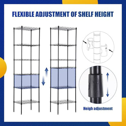 Meet perfect 6-Tier Wire Shelving Unit, 600 lb, 16.7 x 11.8 x 63.6 in - color: Black, size: 6-Tier, 63.6"H × 11.8"W × 16.7"D